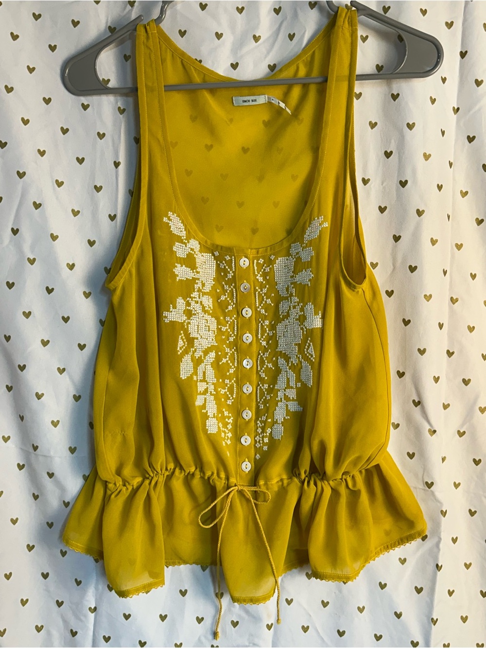 Kimchi Blue urban outfitters Embroidered Mustard Sleeveless Peplum Tank Top NWOT